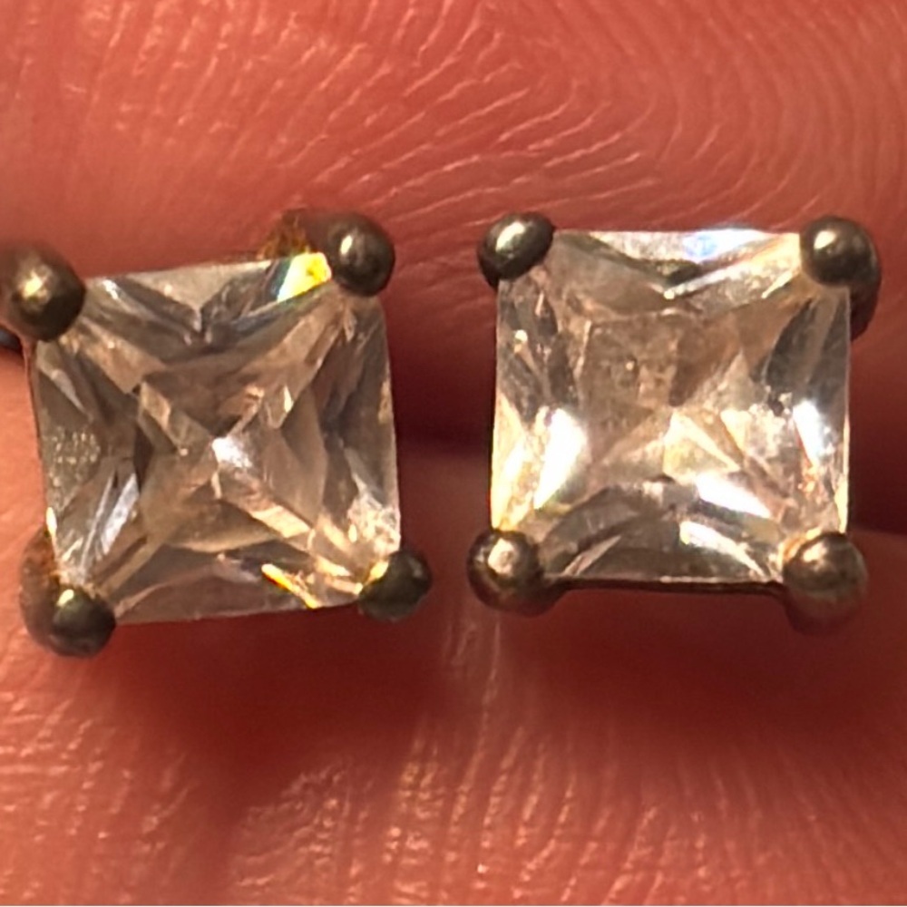 Silpada 925 Sterling Silver Princess Cut CZ Stud Earrings